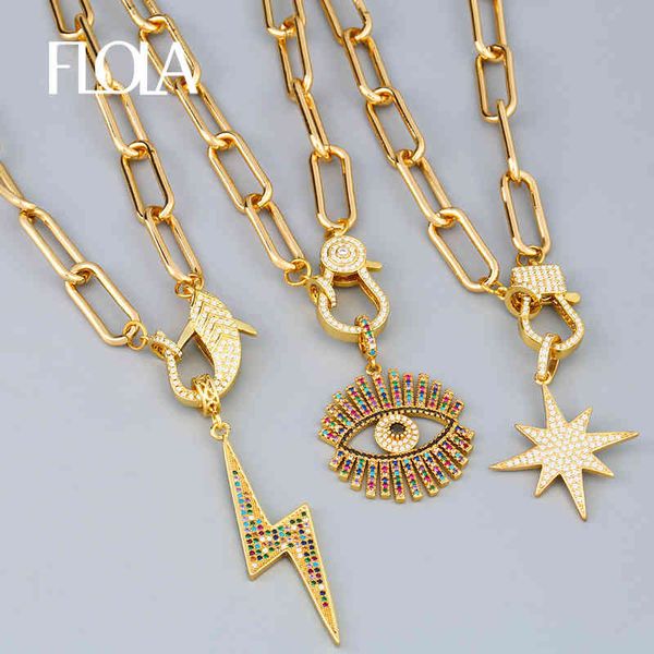 

flola gold fatima hand evil eye chain necklaces for women horn lightning diy big pendant necklace cz fashion jewelry gift nkeq81, Silver