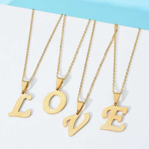 

gold color stainless steel chain 26 letter alphabet pendant necklaces for women fashion jewelry choker colar feminina, Silver