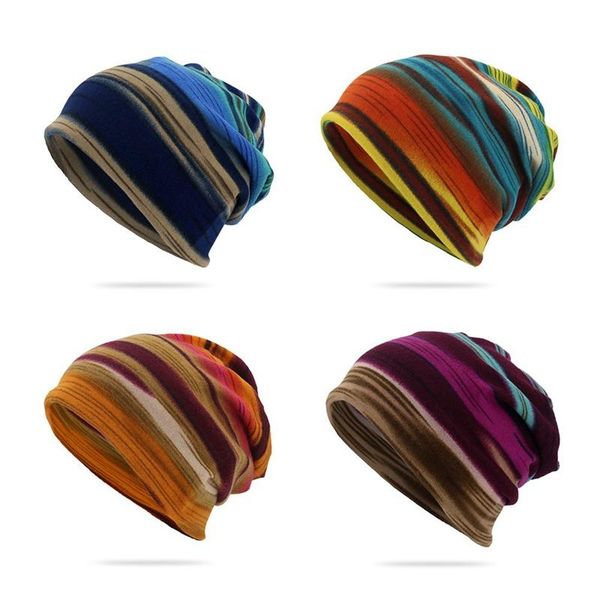 

stripe print beanie hat scarf casual outdoor convertible windproof cap winter hats for women men beanies