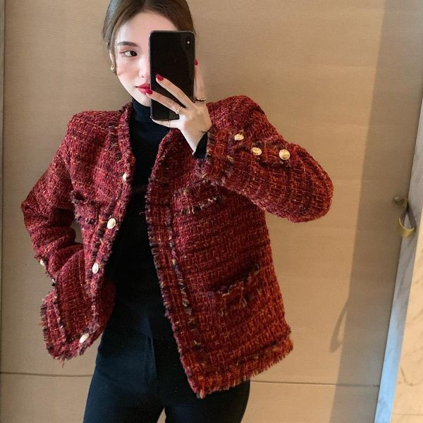 

women's wool & blends xiaoxiangfengmaode coat tweed winter loose year tassel red woollen z2110, Black