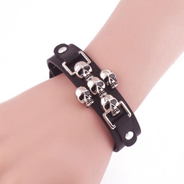 

skeleton skull punk gothic rock leather belt buckle bracelets for women men & bangles tennis, Golden;silver