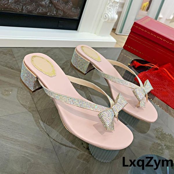 

summer women slipper crystal lady shoes butterfly knot party flip flops chunky heel slippers sandalias mujer, Black