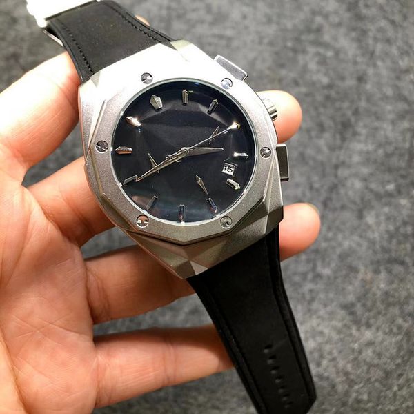 

5-8mens gold watches leather strap screw embedded in rubber case design business models sports luxury fashion brand quartz chronograph, Slivery;brown