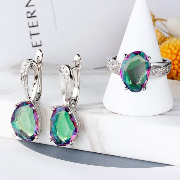 

wholesale unusual glass jewelry sets for girls earrings women fashion wedding with rings 2021 trend couple gifts & necklace, Silver