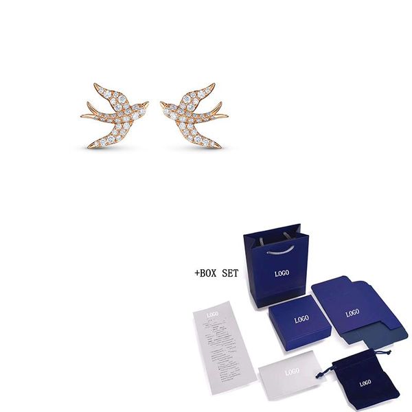 

stud fashion swa love swallow ladies pierced earrings rose gold exquisite jewelry luxury gifts, Golden;silver