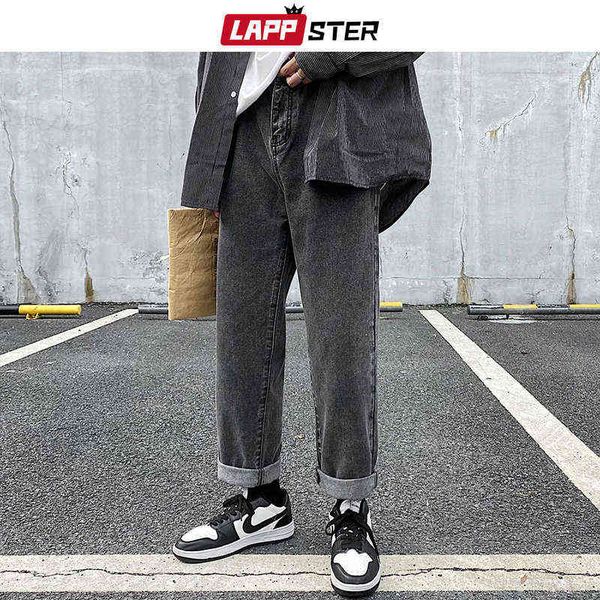 

lappster mannen grijs streetwear baggy jeans 2022 heren kpop effen denim broek paar hoge waisted vintage oversized joggers 0309, Blue