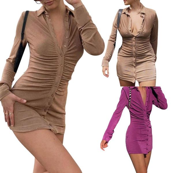 

casual dresses female shirt dress summer solid color turn-down collar long sleeve package hip for ladies s//l, Black;gray
