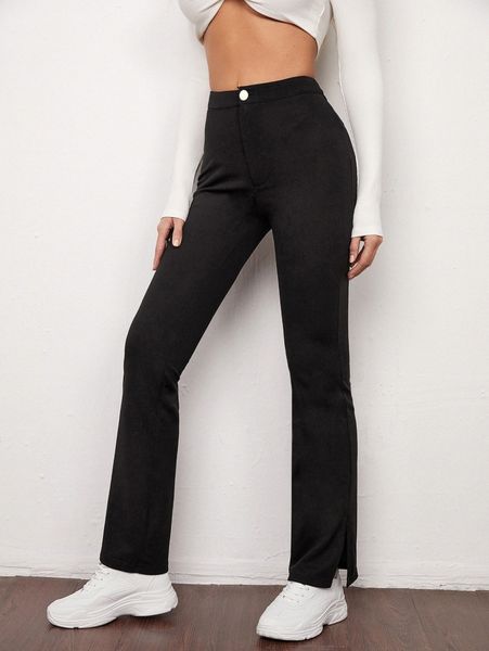 

solid split hem pants s3hi#, Black;white