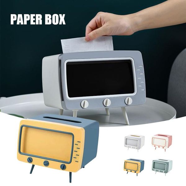 

storage boxes & bins retro tv tissue box shaped cell phone holder dispenser multi container napkin case organizer dss899