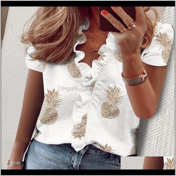 

womens plus size lady daisy pine print ruffle blouse shirts office summer short sleeve elegant blouses women vneck 1 nla6b fassq, White