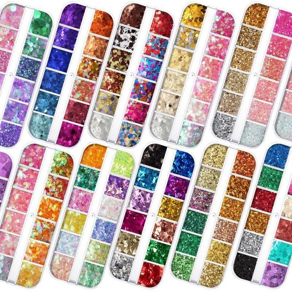 

holographics nail powder chrome for art decorations dipping shimmer bling colorful pigment glitter 12 grids1, Silver;gold