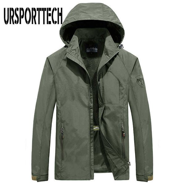 

ursporttech men's thin jacket male autumn casual army tactics bomber jacket men windbreaker hooded jackets waterproof quick dry 210528, Black;brown