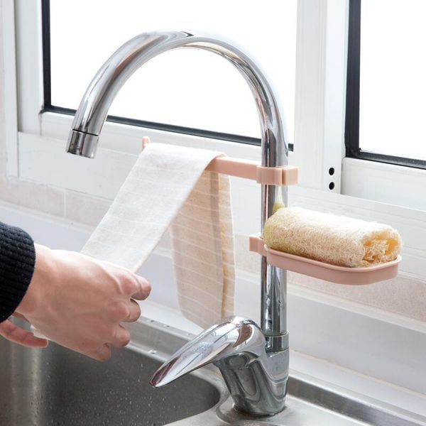 Rubinetti della cucina Scarico del rubinetto Rack di stoccaggio Drenaggio in plastica Asciugamano da bagno Mensola Lavello Panno in spugna Stent Scatola di sapone Appeso Ricevi cornice