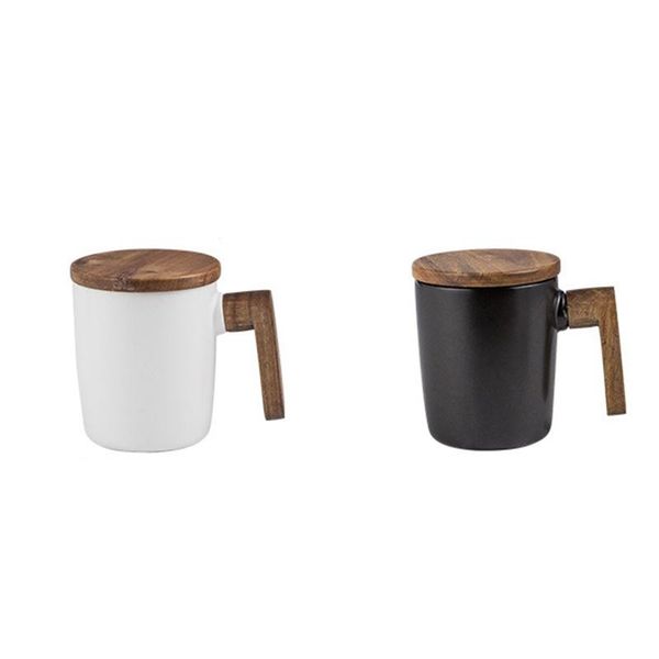 

mugs gift wooden handle with cover coffee cup lovers box set retro ceramic mug