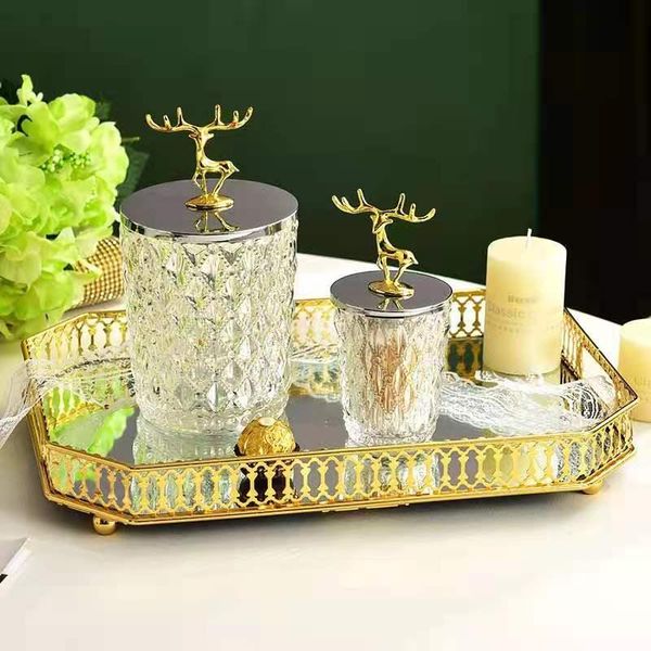 

retro transparent glass container with lid creative kitchen snack candy tea spice cereal storage can decoration bottles & jars