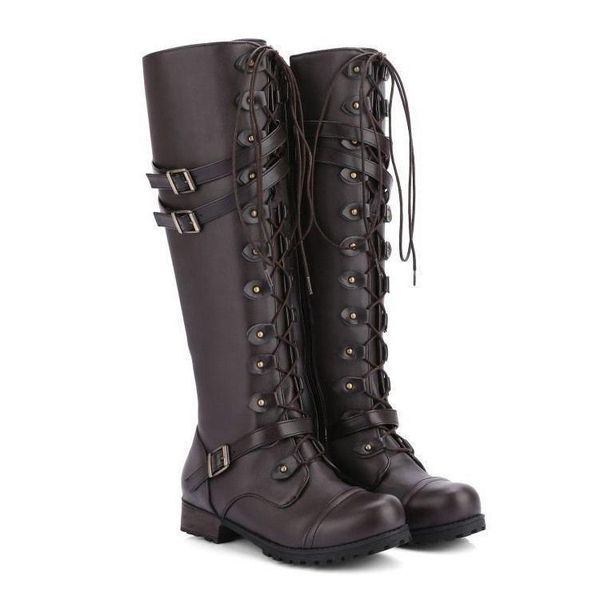 

and winter boots round head rivet 2021 large women's shoes autumn belt buckle square root knight, Black