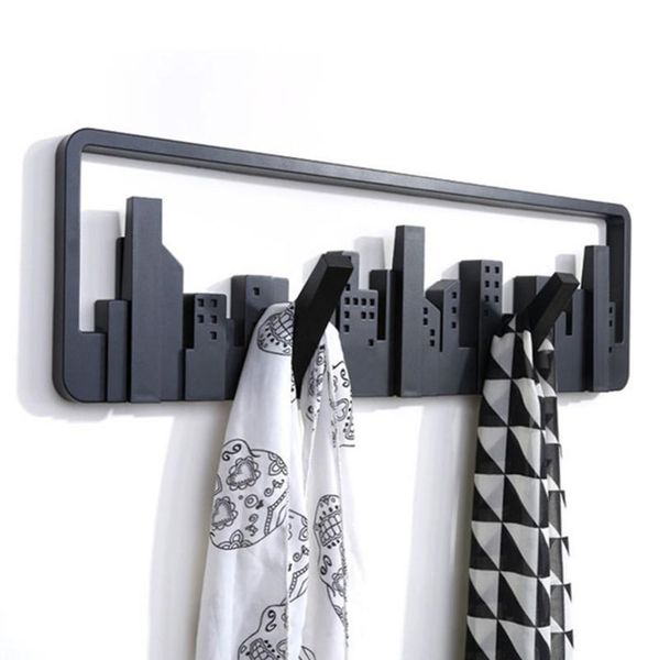 

hooks & rails wall mount multipurpose hook sturdy storage pastoral style black coat hanger durable cityscape art clothes decorative