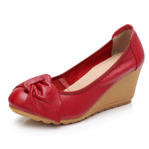 

woman high heels shoes women pumps summer autumn ladies genuine leather shallow slip on wedges zapatos mujer dress, Black