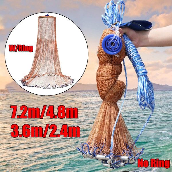 

7-style american hand cast net fish finder fishing with flying disc high strength fly network 7.2/4.8/3.6/2.4m throw ring large nets magic l