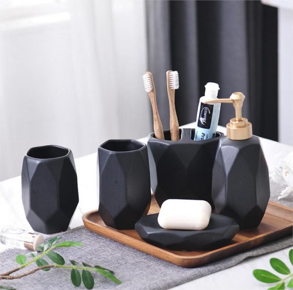 

bath accessory set creative nordic fashion diamond pattern ceramic 5pcs bathroom accessories lotion dispenser toothbrush holder soap dishlfb