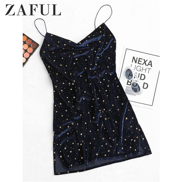 

zaful stars side slit velvet cami dress women cocktail party mini dresses sleeveless spaghetti strap a-line short vestidos 210409, Black;gray