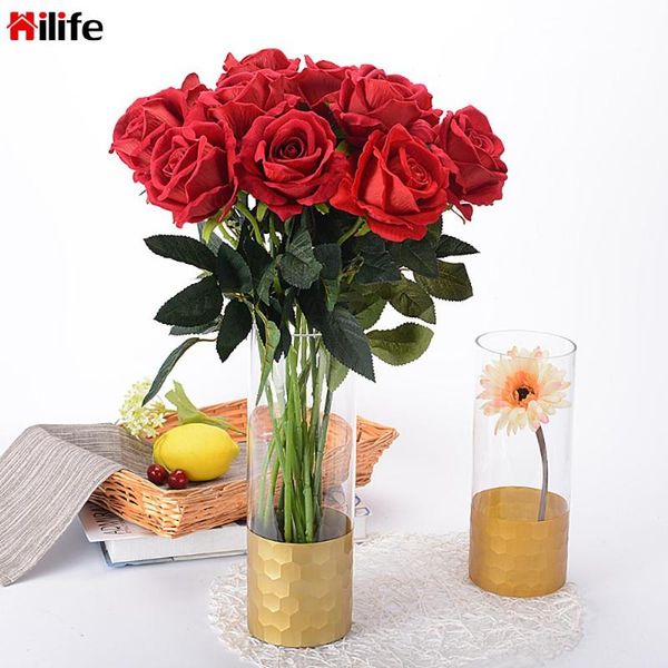 

decorative flowers & wreaths artificial flower bouquet 1pcs valentine's day wedding home table decor fake rose beautiful red/white silk
