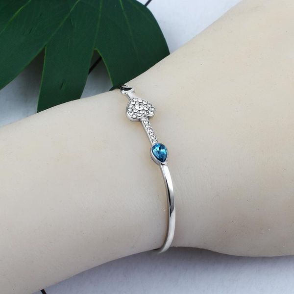 

women's fashion jewelry bracelet silver color inlaid crystal heart bracelets & bangles opening bangle wholesale for friend gift, Black