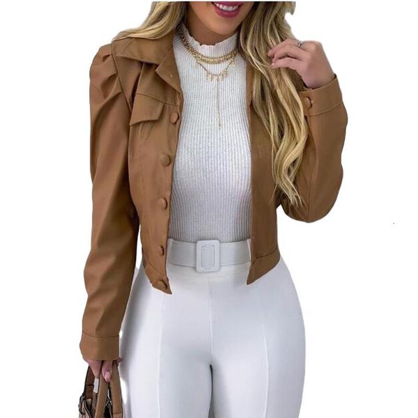 

women's jackets turn down collar button solid long sleeve autumn short women casual slim fit coats korean fashion clothing y1400a ix3y, Black;brown