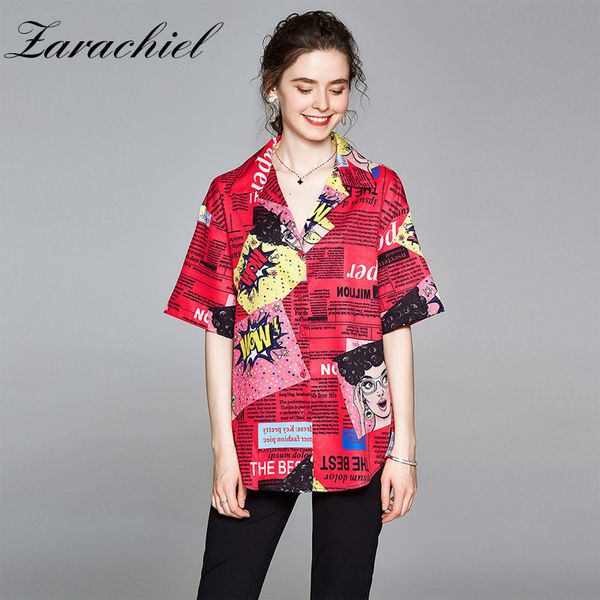 

harajuku blouse female ulzzang letter cartoon print short sleeve shirt women loose gothic oversized blouses korean 210416, White