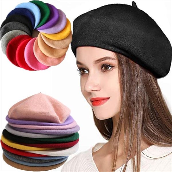 

vintage plain beret cap beanie hat french style women girls wool warm winter femme hats caps street fashion, Blue;gray