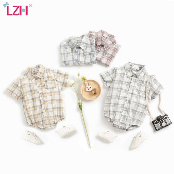 

spring summer cotton short sleeve baby bodysuit fashion lattice boys jumpsuit shirt style children's romper rompers, Blue