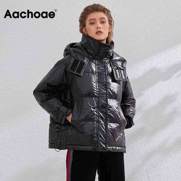 

aachoae winter ultra light duck down coat women batwing sleeve loose hooded jacket thick warm fluffy jacket lightweight doudoune 210413, Black