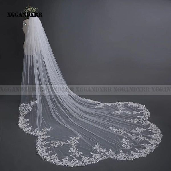 

bridal veils real po 3m one layer wedding veil with comb white lace edge flower shape ivory appliqued cathedral, Black