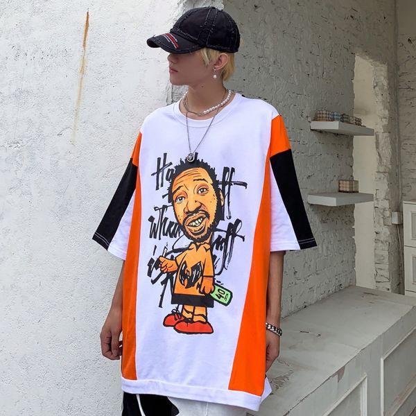 

t shirt autumn round collar youth cartoon summer casual collarless white pullover loose, White;black