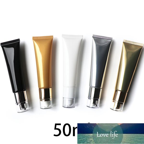 Leere 50 ml Kosmetische Pumpe Flasche 50g Airless Squeeze Tube Makeup Foundation Creme Verpackungsbehälter Weiß Schwarz Silber Gold