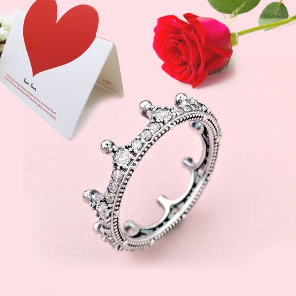 Crown S925 Sterling Silver Ring Feminino Moda Personalidade Rainha Princesa Casal Anéis Presente de Aniversário Jóias Casamento Das Mulheres Com Caixa Original Cz Diamond