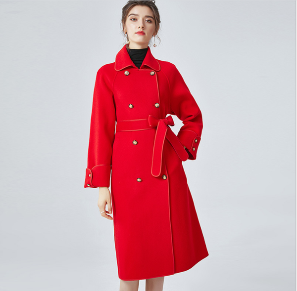 

women's trench coats 2021 autumn long overcoats handmade 100% wool jacket coat women belt cashmere outwear female office lady clothes, Tan;black