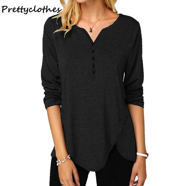 

autumn women's style irregular long-sleeved single-breasted plus size t-shirt women oversized fashion female clothing, White