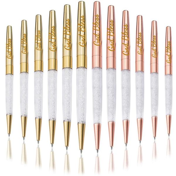 

ballpoint pens 50pcs/lot rose gold pen bling diamond crystal ring wedding office metal roller ball gift custom logo name, Blue;orange