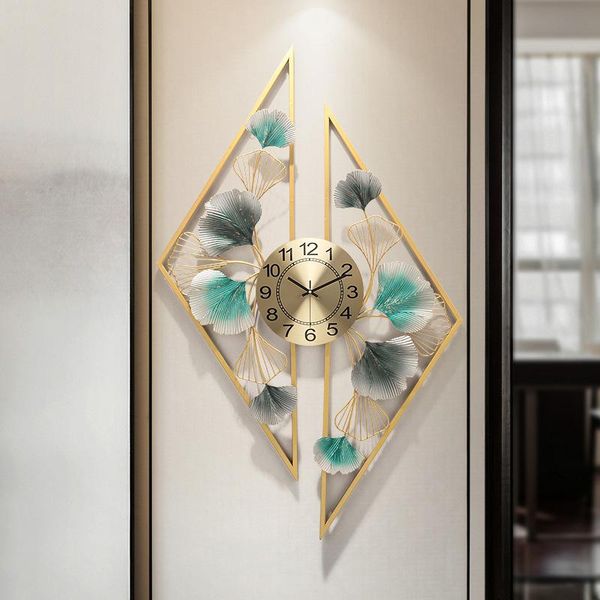 

wall clocks chinese metal ginkgo leaf clock modern design living room decoration digital 3d home decore