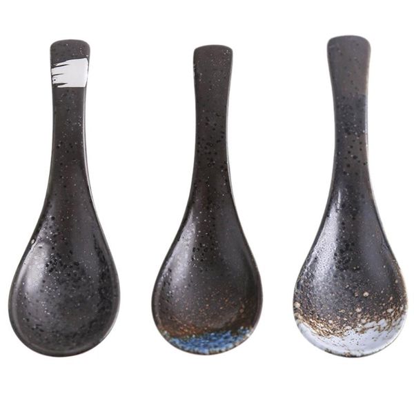 

spoons 3pcs vintage ceramic soup household rice flatware (assorted color)