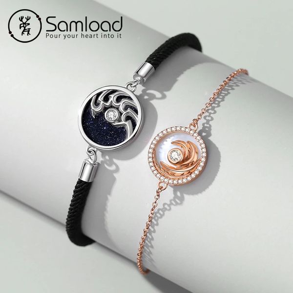 

samload s925 sterling silver braided rope bracelets for women men angel devil couple bracelet couple family friendship bracelet, Black