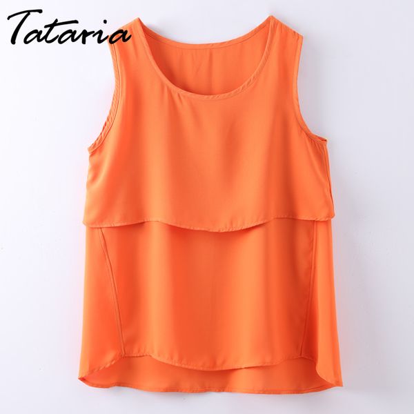 

tataria chffion blouses for woman cool fashion sleeveless women summer blouse shirt female ruffle elegant womens 210514, White