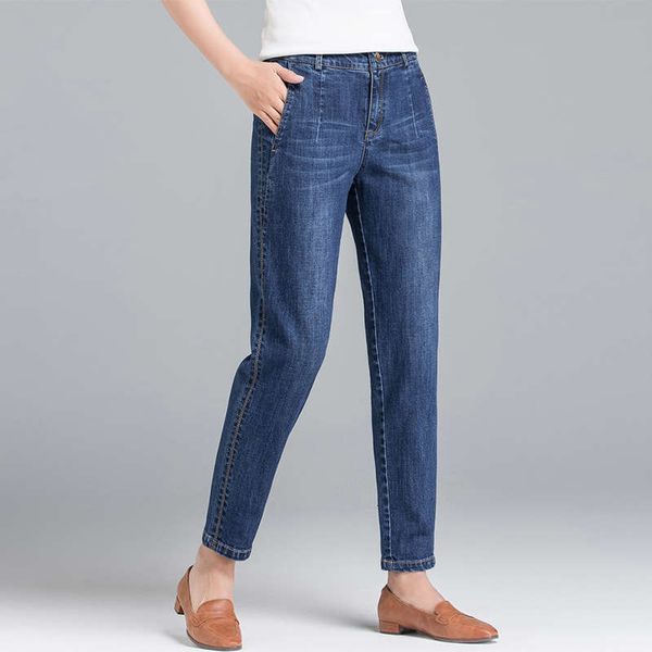 

jeans autumn winter plush women's with high waist and thin feet pwh3, Blue