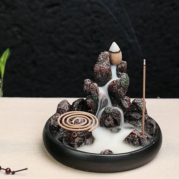 

backflow incense cone burner stick coil holder rockery mountain stream fragrant censer decor fragrance lamps