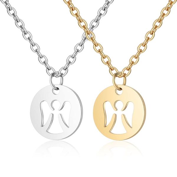 

pendant necklaces stainless steel necklace round with angel pendants cool punk style long chain for men and women jewelry gift, Silver
