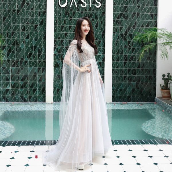 

evening 2021 new fashion bride wedding banquet host dress, Black;gray