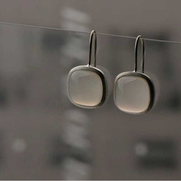 

silver fashion retro simple natural stone geometry square clip earrings women bruiloft fine jewelry s92 5, Golden