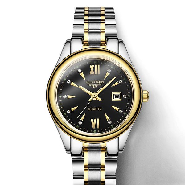 

wristwatches guanqin 2021 couples watch women watches waterproof quartz wristwatch rhinestone gift for lover women/men clocks, Slivery;brown