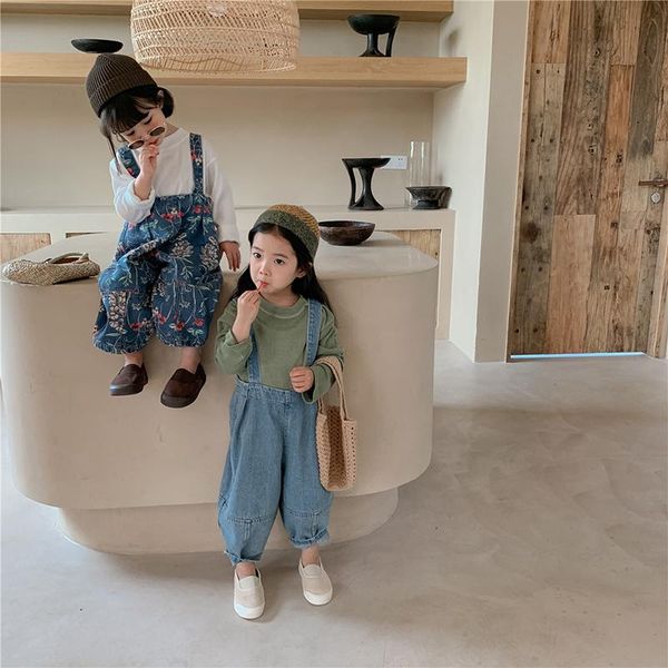 

jumpsuits spring and autumn boys girls jeans korean style children clothing overalls kids casual loose wide-leg pants, Blue